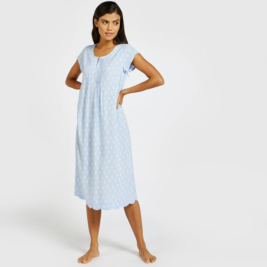 Women's Nightshirt | Printed 3/4 Sleep Gown with Pleated Front - Etba3lly